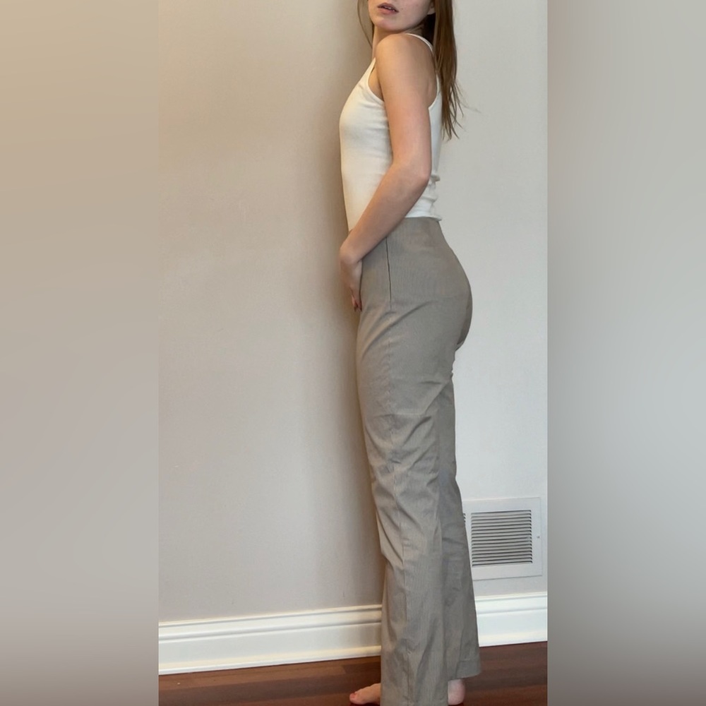 Vintage Beige/Cream Pinstripe Light Cotton Dress Slacks with Side Zip